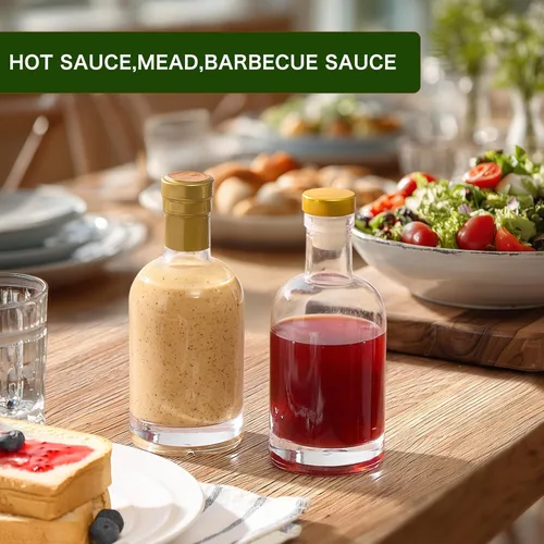 Vista 6 de Danmu Paquete de 20 botellas de vidrio con tapas herméticas de 6 onzas a prueba de fugas, botellas de vidrio de base gruesa con corcho para salsa