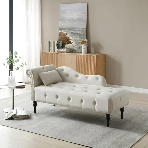 Vista 4 de Anwick Chaise Lounge - Silla reclinable tapizada para interiores, moderna y tapizada para sala de estar, dormitorio, sofá cama (blanco)
