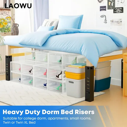 Vista 3 de Elevadores de cama de metal, 5 niveles ajustables, elevadores de cama Ccollege para dormitorio, elevador de cama extra alto de 3.15 pulgadas
