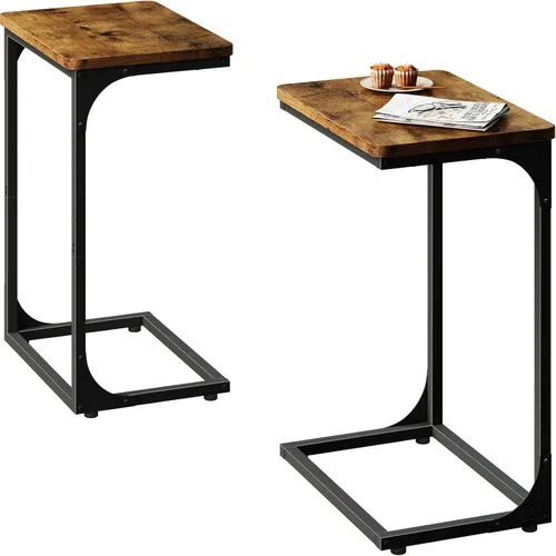 Vista 12 de QEEIG Juego de 2 mesas auxiliares estrechas en forma de C para sala de estar, mesas de sofá delgadas, delgadas, pequeñas, estilo granja, 18 cm