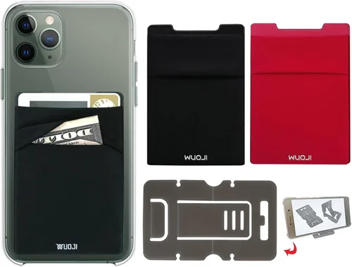 Vista 15 de Cartera para tarjetas de teléfono con bloqueo RFID, doble bolsillo seguro, ultradelgado, autoadhesivo, funda para tarjetas de crédito, funda