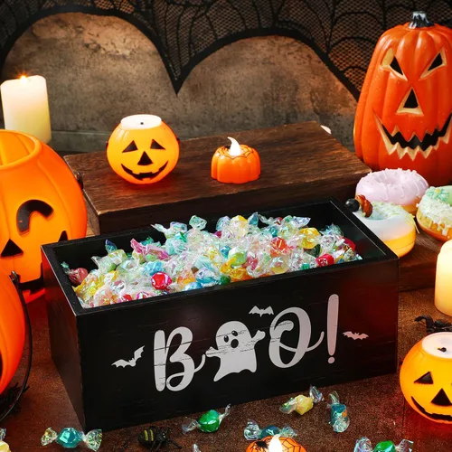 Vista 3 de Sintuff - Tazón de madera para dulces de Halloween, plato para servir truco o trato, abucheo