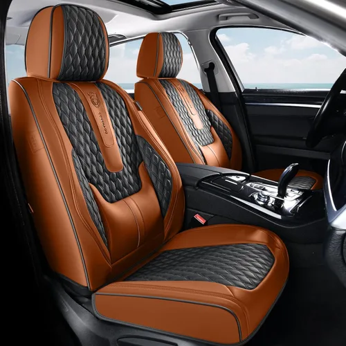 Vista 49 de Coverado - Juego completo de fundas de asiento para automóvil, de piel de napa, protector impermeable con soporte lumbar, con ajuste universal