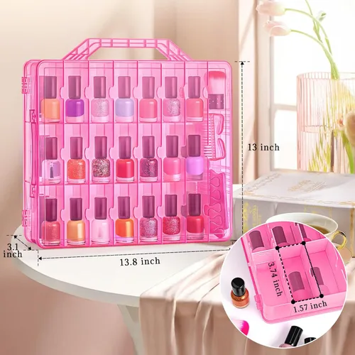 Vista 7 de Estuche organizador de esmaltes de uñas DreamGenius para 48 botellas con 2 separadores de uñas, soporte de doble cara para esmaltes de uñas en gel