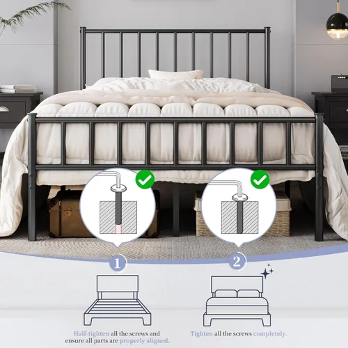 Vista 50 de Yaheetech Base de cama de tamaño individual con plataforma de metal con cabecero y estribo, no necesita somier, almacenamiento debajo de la cama