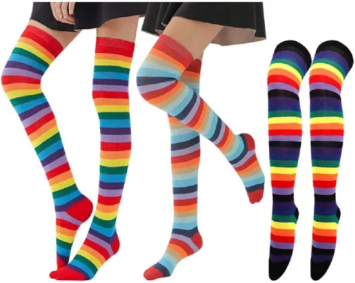 PROCOS Calcetines altos a rayas arco iris hasta la rodilla, guantes sin dedos, mangas de brazo, accesorio de disfraz cálido para cosplay