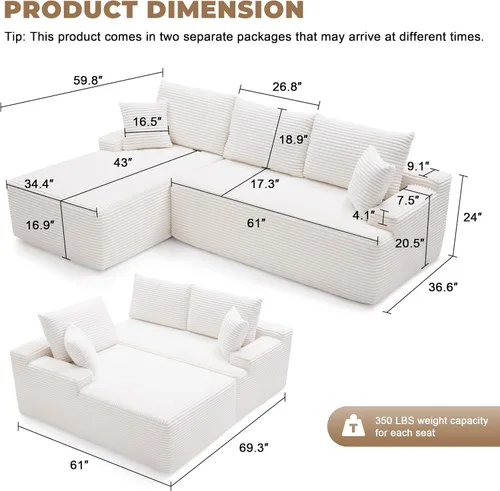 Vista 2 de Mangodan - Sofá seccional en forma de nube, sofá sin huesos para sala de estar, sofá seccional modular con asiento profundo, sofá esponjoso y cómodo