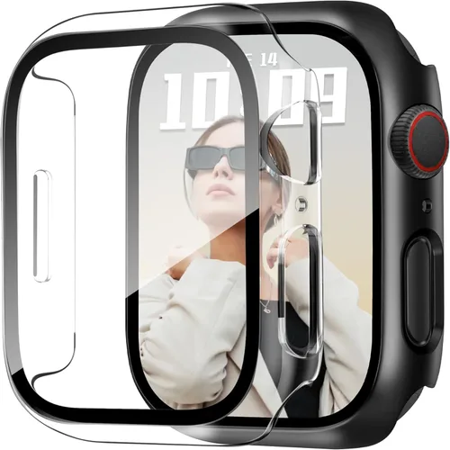 Vista 31 de JR.DM - Juego de 2 fundas de policarbonato duro de 38 mm con protector de pantalla de vidrio templado HD para Apple Watch Series 3/2/1, protector