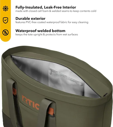 Vista 2 de RTIC Bolsa de mano aislada para uso diario, enfriador térmico reutilizable grande con cremallera superior para playa, comestibles, compras
