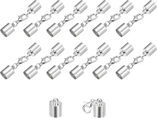Vista 10 de uxcell Juego de 20 tapas de cuero de 0.197 in con cierres de pinza de langosta, terminadores de barril para hacer pulseras de cuero, tono bronce
