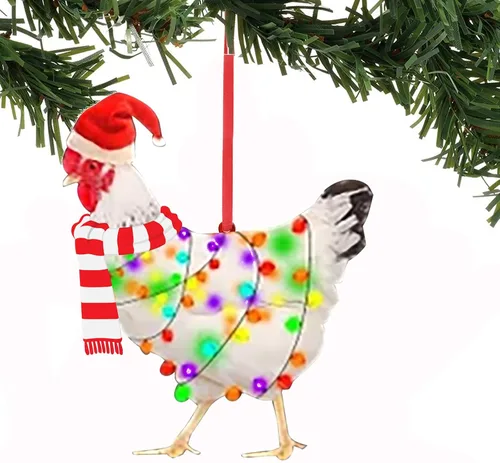 1 adorno navideño de pollo, bufanda divertida, decoración de pollo, adornos de pollo para árbol de Navidad al aire libre, fácil de colgar, adecuado