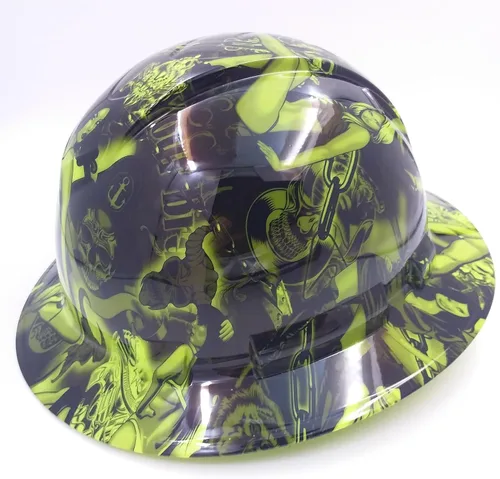 Vista 3 de Wet Works Imaging Personalizado Pyramex Full Brim Green Biker Babes Hard Hat con suspensión de trinquete