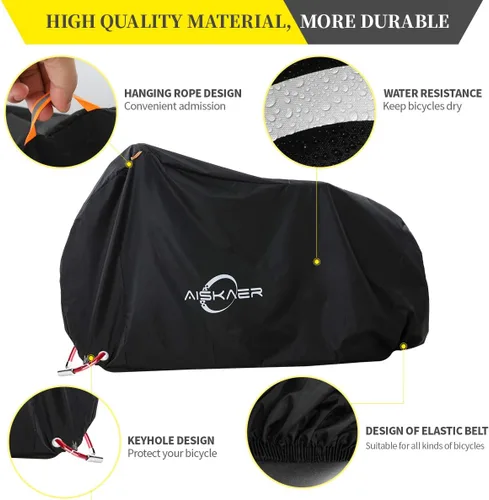 Vista 2 de Aiskaer Funda para bicicleta de 2 a 3 bicicletas, impermeable, negro, poliéster, resistente, montaña, carretera, bicicletas eléctricas