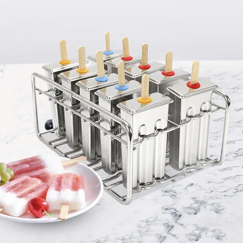 Vista 5 de Molde para helado, 10 moldes para palitos de helado, moldes de paletas de acero inoxidable, moldes para paletas de hielo, molde de helado de metal