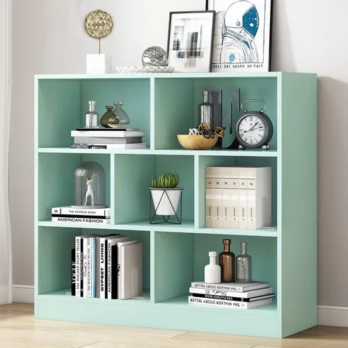 Vista 92 de IOTXY - Estantería de madera con espacios abiertos, 3 niveles, con patas, 5 cubos, color azul brillante Nordic Minimalist Style, MDF