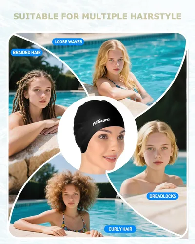 Vista 6 de Firesara Gorra de natación, gorra de natación original actualizada 3D, diseño ergonómico cómodo, duradero, protección para los oídos, para mujeres