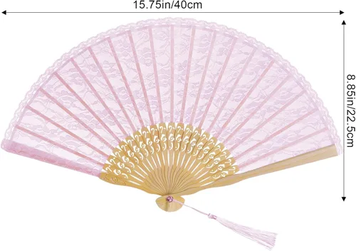 Vista 2 de choyaxo Abanico de mano de encaje chino plegable de bambú y seda para mujeres, para decoración de bodas y fiestas de baile, rosa