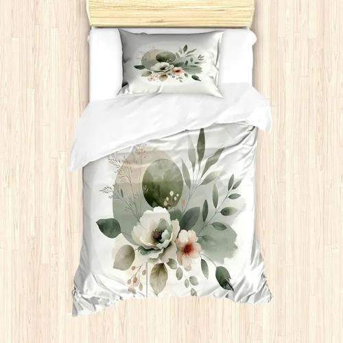 Vista 9 de Ambesonne Monstera - Juego de funda de edredón, estilo escandinavo bohemio, estampado triangular poligonal geométrico, juego de ropa de cama