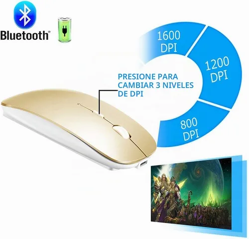 Vista 2 de KLO Mouse Bluetooth recargable para MacBook/MacBook Air/Pro/iPad, mouse inalámbrico para portátil/notebook/PC/iPad/Chromebook (Oro)