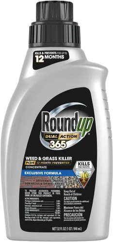 Roundup Dual Action 365 eliminador de malezas y hierbas más preventor de 12 meses concentrado, mata y previene hasta por 1 año, 32 onzas líquidas.