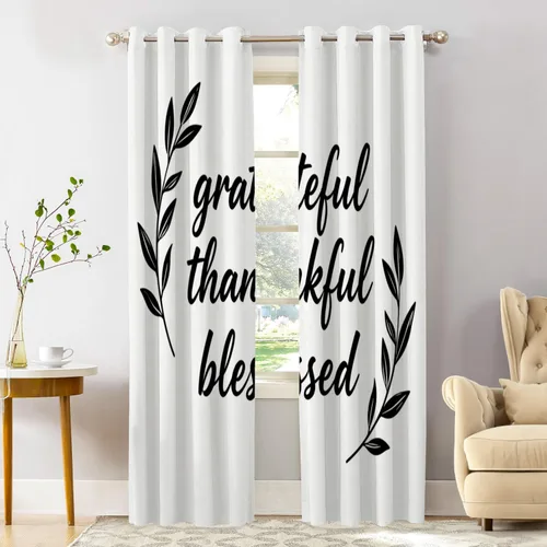 Vista 82 de Shrahala Cortinas blancas S inspiradoras para ventanas de cocina, cortinas negras con palabras cristianas para cafetería, cortinas opacas