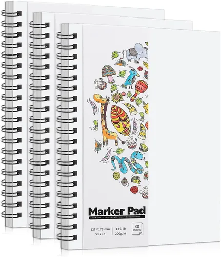 Paquete de 3 blocs de papel marcador, 5 x 7 pulgadas, bloc de bocetos a prueba de sangrado, 135 libras/7.05 oz/m², cuaderno de bocetos en espiral