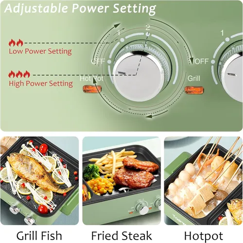 Vista 3 de Topwit Olla eléctrica con parrilla, olla eléctrica antiadherente 2 en 1 para interiores y parrilla para barbacoa coreana, filetes, Shabu Shabu