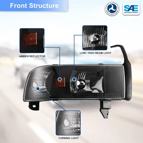 Vista 4 de ROXX Conjunto de Faros Delanteros de Proyector compatible con Dodge Ram 1500 1994-2001/Dodge Ram 2500 3500 94-02/Dodge Ram 4000 95-02, Repuesto