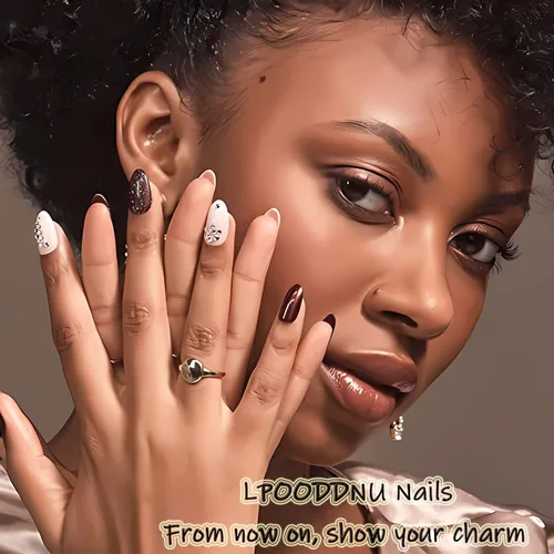 Vista 7 de LPOODDNU 24 uñas postizas largas cuadradas a presión, uñas postizas francesas, uñas acrílicas de color rosa brillante, cobertura completa, perlas