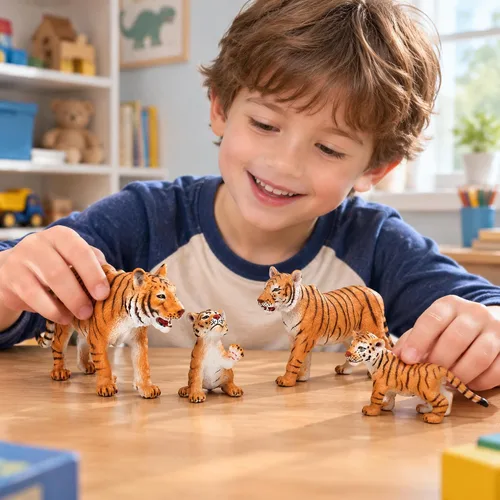 Vista 3 de Gemini&Genius Juego de figuras de la familia de Tigres, animales salvajes Marrón
