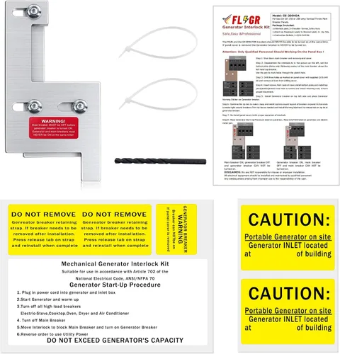 Vista 6 de Kit de enclavamiento de generador compatible con paneles GE General Electeric Vertical Main150 o 200 amperios. Espacio de 2 1/4 pulgadas entre