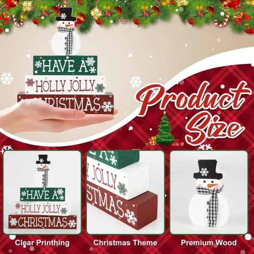Vista 2 de 4 piezas de decoración de Navidad para interiores, letrero de muñeco de nieve de madera para mesa, centros de mesa, bloque de mesa de Navidad