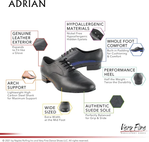 Vista 5 de Very Fine Mens Wide Adrian Leather Ballroom Salsa Tango Waltz Latin Smooth Swing Dance Shoe Black