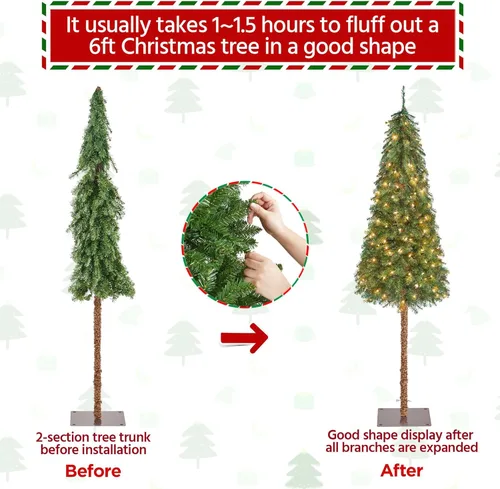 Vista 5 de Yaheetech Árbol de Navidad delgado preiluminado de 6 pies con 175 luces cálidas, árbol de Navidad artificial para decoración navideña con 442 puntas