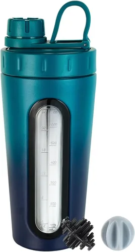 Vista 9 de TOOFEEL Coctelera de acero inoxidable, vaso de metal de 28 onzas para batidos de proteínas, 2 bolas batidoras, no se mantiene frío/caliente, ventana