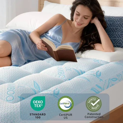 Vista 6 de Cubrecolchón tamaño individual de viscosa derivada de bambú, transpirable y suave, extra grueso, funda de colchón para dolor de espalda, bolsillo