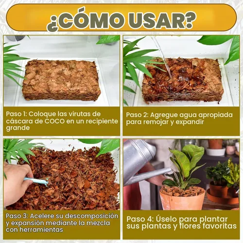 Vista 5 de Zeedix - Paquete de 2 chips de coco para plantas, mantillo de cáscara de coco de 2.2 libras