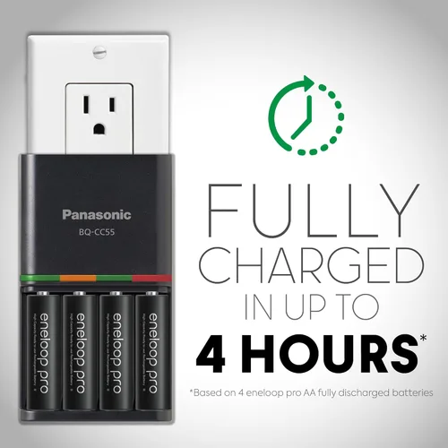 Vista 4 de Panasonic K-KJ55K3A4BA Advanced Cargador de batería rápido de 4 horas con 4AAA eneloop pro baterías recargables de alta capacidad