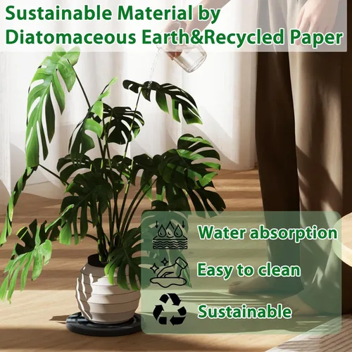 Vista 4 de Platillo para plantas, platillos para macetas, bandejas para macetas de tierra de diatomeas de secado instantáneo, bandejas redondas para goteo