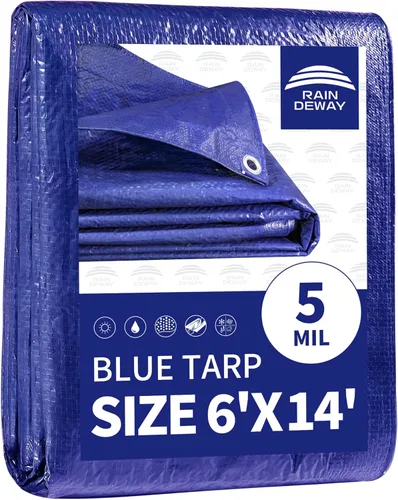 Vista 23 de RAINDEWAY Tarps - Lona impermeable de color azul de 4 x 16 pies de grosor, resistente a desgarros, multiusos, para techo, campamento, automóvil