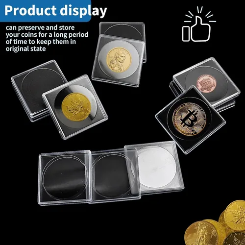 Vista 4 de 20 piezas de estuches ajustables de acrílico para colección de monedas con esponjas, soporte de monedas con cierre, estuches de protección