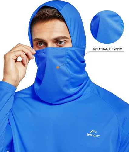 Vista 3 de Willit Camiseta de manga larga con capucha y protección solar UPF 50+ para hombre, para pesca, senderismo, ligera, con protección solar