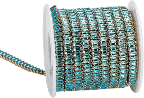 Vista 16 de KAOYOO - Cadena de cierre con cuentas de diamantes de imitación de zircón rectangular de 1 yarda para manualidades de costura, decoración de Zafiro