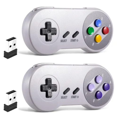 Vista 10 de 2 unidades de controlador USB inalámbrico de 2,4 GHz compatible con juegos de SNES, controlador USB SNES retro para PC clásico super para Windows PC