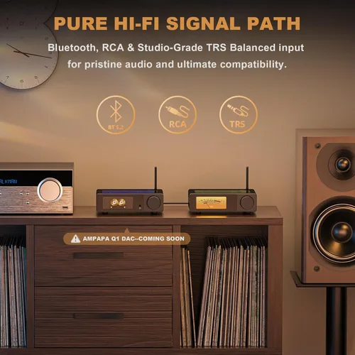 Vista 4 de Amplificador Bluetooth de 2 canales: amplificador estéreo HiFi 300W x2 con BT 5.2 HPF Medidor digital VU Pre-salida SUB Entrada equilibrada