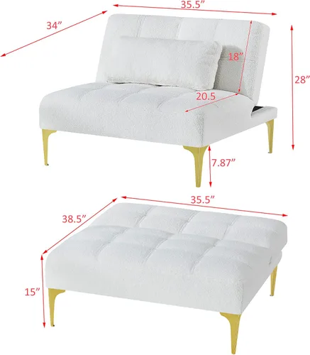Vista 2 de Sofá futón, sofá reclinable, sillas de sala de estar cómodas sin brazos con respaldo ajustable, para espacios pequeños, oficina, recepción