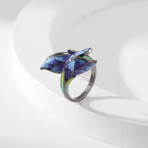 Vista 2 de Black Gothic Butterfly Rings for Women - Enamel Copper Blue Flower Colorful Ring