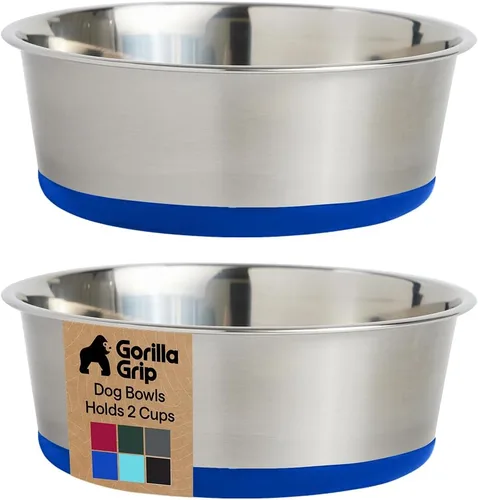 Vista 24 de Gorilla Grip - Juego de 2 cuencos metálicos de acero inoxidable para perros, base de goma, resistente a la oxidación, libre de BPA de grado Turquesa