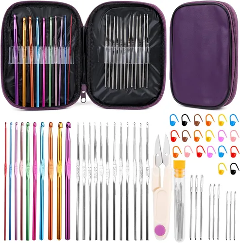 Vista 13 de IMZAY Juego de 54 piezas de agujas de crochet, kit de ganchos de crochet con estuche de almacenamiento, agujas ergonómicas para tejer de punta romo