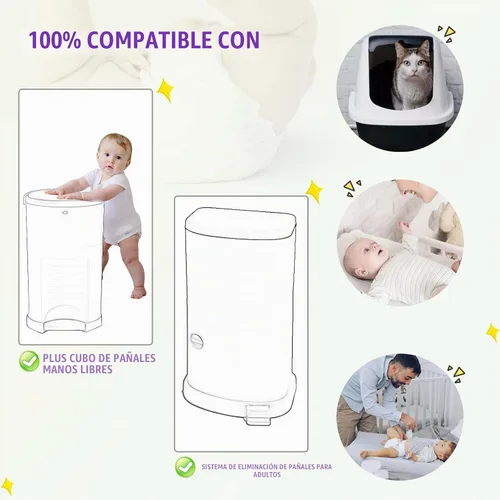 Vista 5 de Bolsas de repuesto para pañales compatibles con el cubo de pañales Dekor Classic, 30% de longitud, soporta hasta 2574 pañales, aroma a lavanda